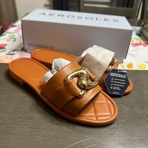 Aerosoles Orange Slides with Gold Accent
